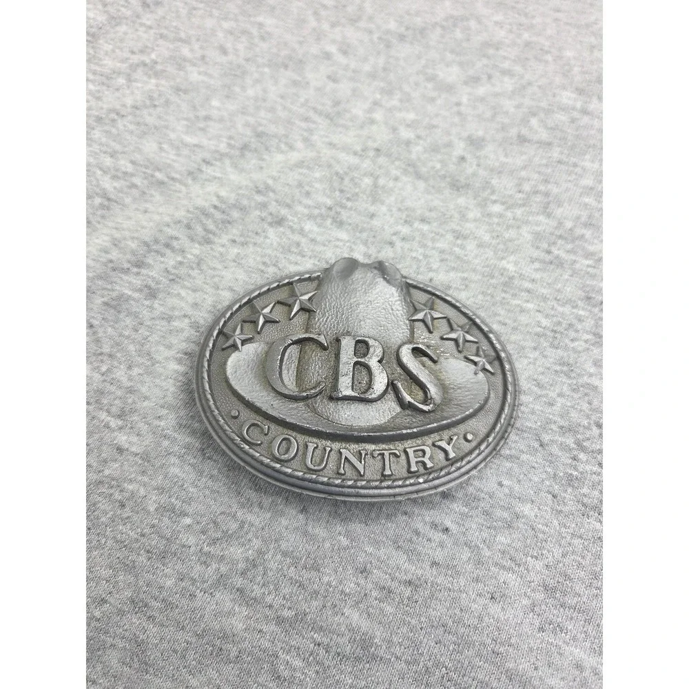 Vintage CBS Country Records Music Cowboy Western Solid Pewter Belt Buckle Heavy